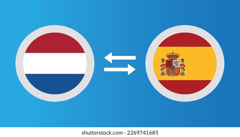 round icons with Netherlands and Spain flag exchange rate concept graphic element Illustration template design
