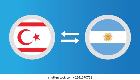 round icons with Northern Cyprus and Argentina flag exchange rate concept graphic element Illustration template design
