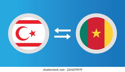 round icons with Northern Cyprus and Cameroon flag exchange rate concept graphic element Illustration template design
