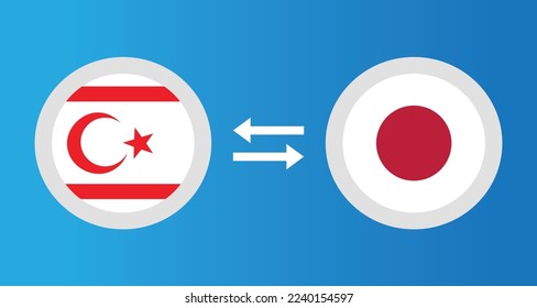 round icons with Northern Cyprus and Japan flag exchange rate concept graphic element Illustration template design
