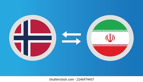 round icons with Norway and Iran flag exchange rate concept graphic element Illustration template design
