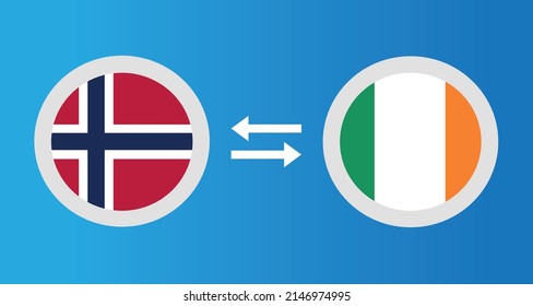 round icons with Norway and Ireland flag exchange rate concept graphic element Illustration template design
