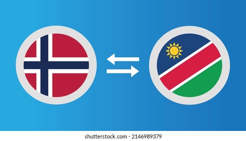 iconos redondos con el concepto de tipo de cambio de la bandera de Noruega y Namibia elemento gráfico Diseño de la plantilla de ilustración
