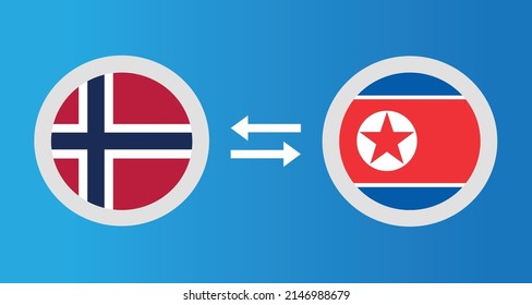 round icons with Norway and North Korea flag exchange rate concept graphic element Illustration template design
