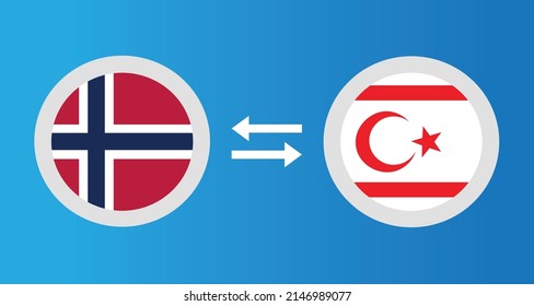 round icons with Norway and Northern Cyprus flag exchange rate concept graphic element Illustration template design
