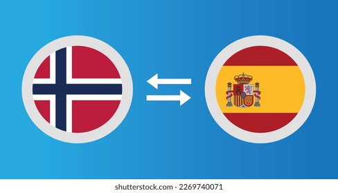 round icons with Norway and Spain flag exchange rate concept graphic element Illustration template design
