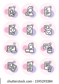 Round icons on the theme of astrology for social networks in pink and purple. Suitable for bloggers and current Instagram stories