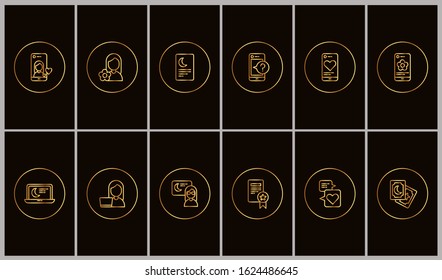 Round icons on the theme of astrology for social networks in pink and purple. Suitable for bloggers and current stories in gold color. Suitable for bloggers and current Instagram stories