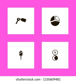 round icons. pie chart, hand mirror, key tag and pocket mirror vector icons set