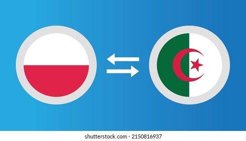 round icons with Poland and Algeria flag exchange rate concept graphic element Illustration template design
