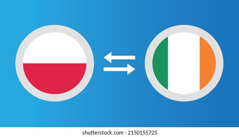 round icons with Poland and Ireland flag exchange rate concept graphic element Illustration template design
