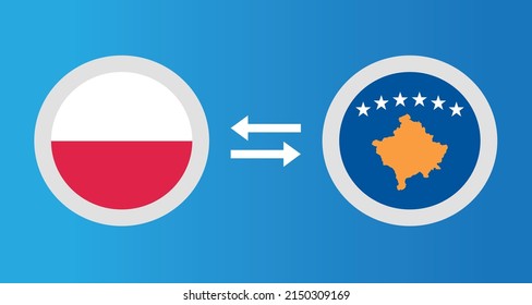 round icons with Poland and Kosovo flag exchange rate concept graphic element Illustration template design
