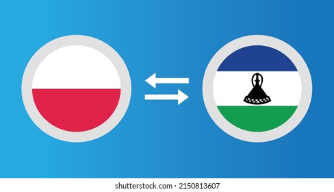 round icons with Poland and Lesotho flag exchange rate concept graphic element Illustration template design
