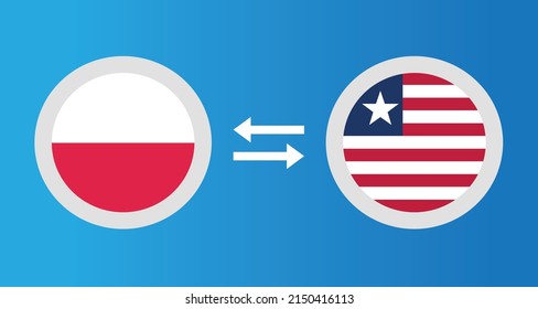 round icons with Poland and Liberia flag exchange rate concept graphic element Illustration template design
