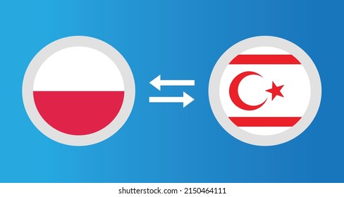 round icons with Poland and Northern Cyprus flag exchange rate concept graphic element Illustration template design

