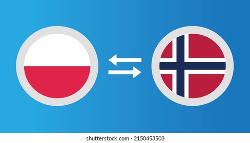 round icons with Poland and Norway flag exchange rate concept graphic element Illustration template design
