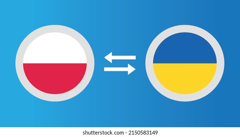 Rundsymbole mit Polen und der Ukraine Flaggenwechselkurs Konzept Grafik-Element Illustration Vorlage Design
