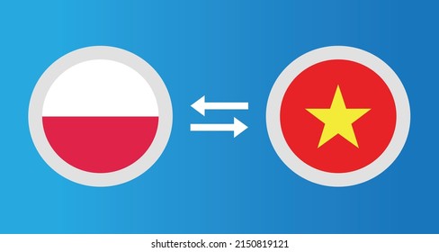 round icons with Poland and Vietnam flag exchange rate concept graphic element Illustration template design
