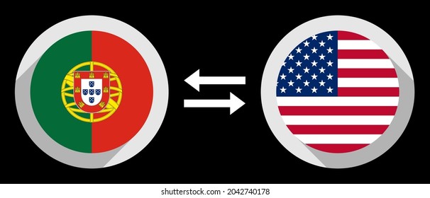 round icons with portugal and united states flags. pte to usd exchange rate concept
