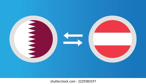 Rundsymbole mit Qatar und Österreich Flaggenwechselkonzept-Grafikelement Illustration Vorlage Design
