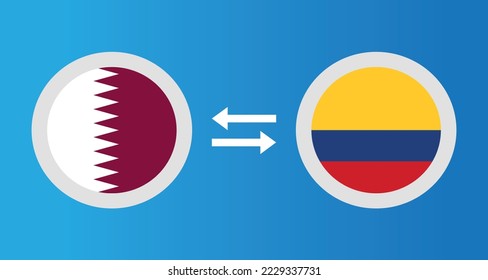 round icons with Qatar and Colomibia flag exchange rate concept graphic element Illustration template design
