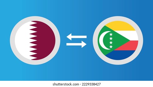 round icons with Qatar and Comoros flag exchange rate concept graphic element Illustration template design
