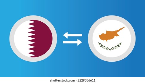 round icons with Qatar and Cyprus flag exchange rate concept graphic element Illustration template design
