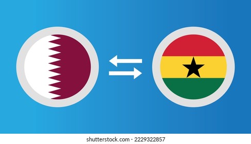 round icons with Qatar and Ghana flag exchange rate concept graphic element Illustration template design
