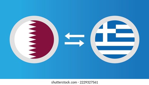 round icons with Qatar and Greece flag exchange rate concept graphic element Illustration template design
