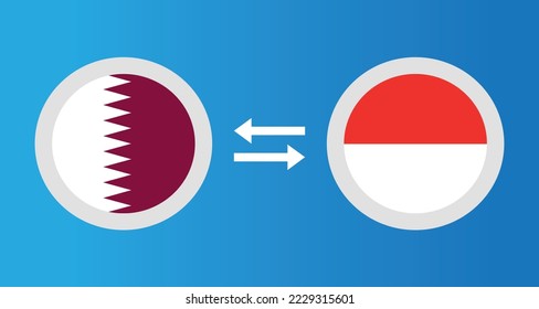 round icons with Qatar and Indonesia flag exchange rate concept graphic element Illustration template design
