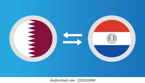 round icons with Qatar and Paraguay flag exchange rate concept graphic element Illustration template design
