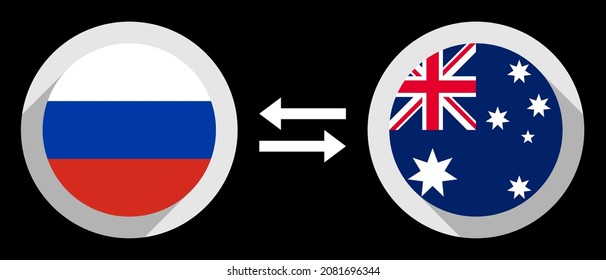 Round Icons With Russia And Australia Flags. Rub To Aud Exchange Rate Concept
