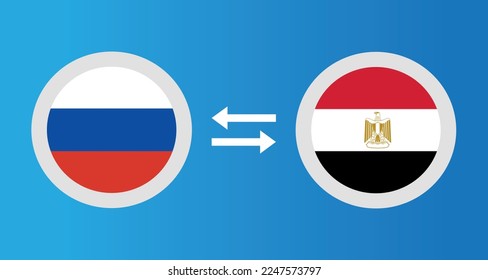 round icons with Russia and Egypt flag exchange rate concept graphic element Illustration template design

