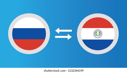 round icons with Russia and Paraguay flag exchange rate concept graphic element Illustration template design
