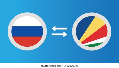 round icons with Russia and Seychelles flag exchange rate concept graphic element Illustration template design
