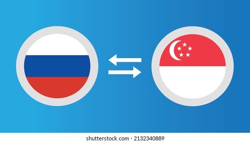 round icons with Russia and Singapore flag exchange rate concept graphic element Illustration template design

