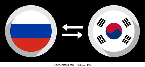 round icons with russia and south korea flags. rub to krw exchange rate concept
