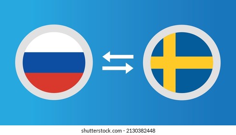 round icons with Russia and Sweden flag exchange rate concept graphic element Illustration template design
