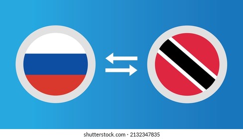 round icons with Russia and Trinidad and Tobago flag exchange rate concept graphic element Illustration template design
