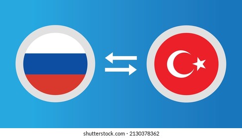 round icons with Russia and Turkey flag exchange rate concept graphic element Illustration template design
