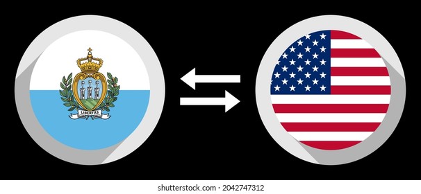 round icons with san marino and united states flags. eur to usd exchange rate concept
