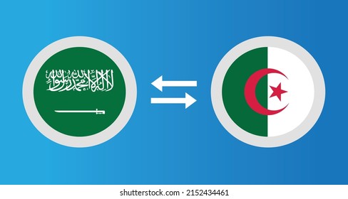round icons with Saudi Arabia and Algeria flag exchange rate concept graphic element Illustration template design
