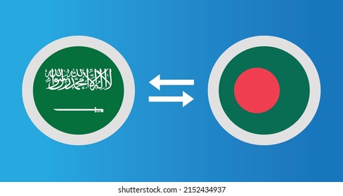 round icons with Saudi Arabia and Bangladesh flag exchange rate concept graphic element Illustration template design
