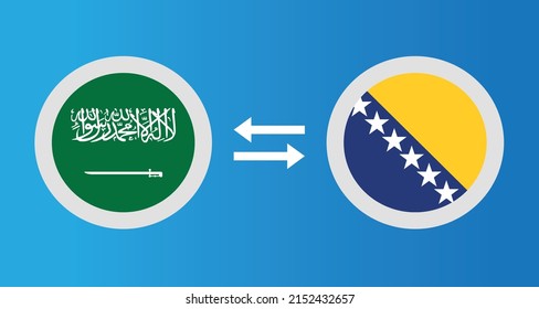 round icons with Saudi Arabia and Bosnia Herzegovina flag exchange rate concept graphic element Illustration template design
