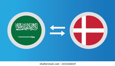 round icons with Saudi Arabia and Denmark flag exchange rate concept graphic element Illustration template design
