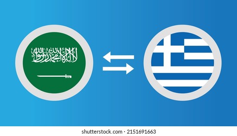 round icons with Saudi Arabia and Greece flag exchange rate concept graphic element Illustration template design
