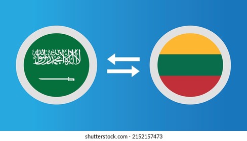 round icons with Saudi Arabia and Lithuania flag exchange rate concept graphic element Illustration template design
