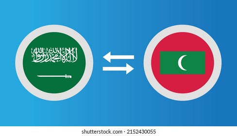 round icons with Saudi Arabia and Maldives flag exchange rate concept graphic element Illustration template design
