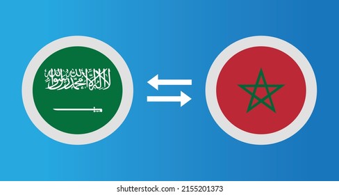 round icons with Saudi Arabia and Morocco flag exchange rate concept graphic element Illustration template design
