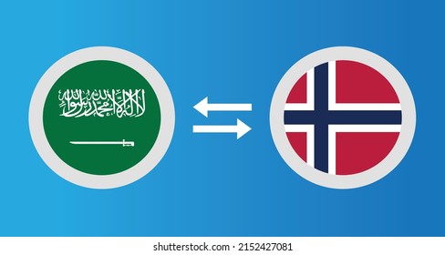 round icons with Saudi Arabia and Norway flag exchange rate concept graphic element Illustration template design
